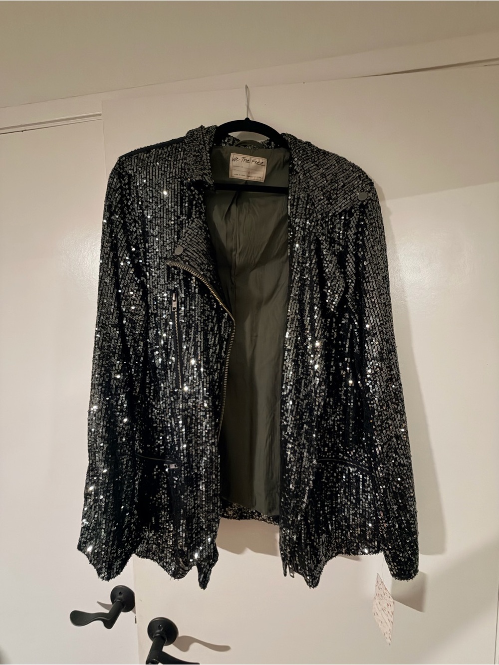 Free people Sequin Black Women's Jacket & Coat - color gunmetal